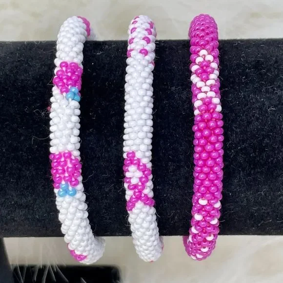 ALL PROFITS TO CHARITY! HAND CRAFTED in Nepal Beaded Bracelets (set of 3) #1002 - Picture 1 of 4